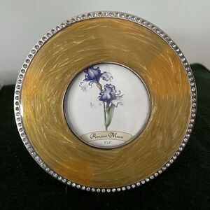 Ashleigh Manor Small Round Picture Frame Gold Metal Enamel Vintage Rhinestones